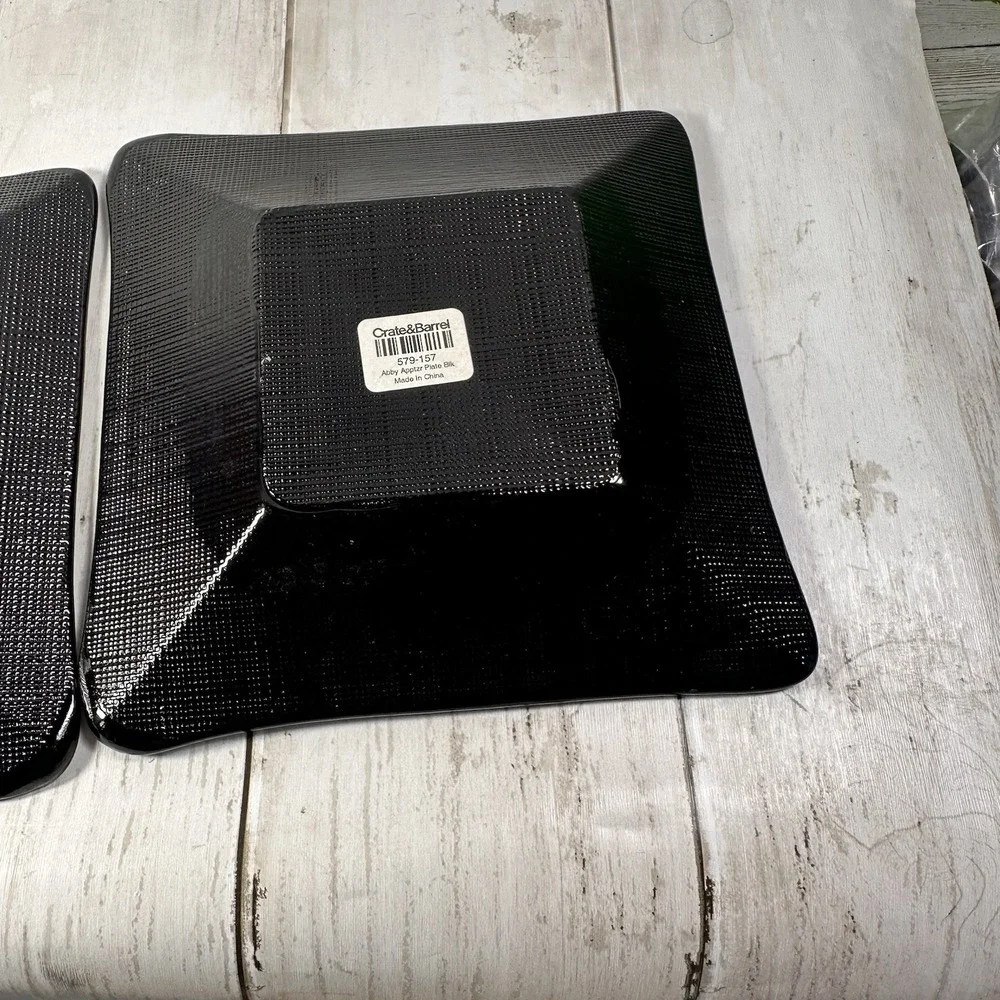 Crate & Barrel Abby Appetizer Dish Plates Black‎ Weave Effect Underside 5 1/2